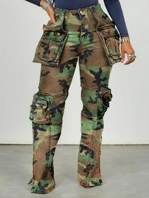 Camo Leopard Multi Pocket Cargo Pants