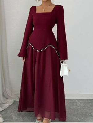 Beading Patchwork European Long Sleeve Dress