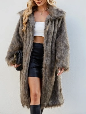 Colorblock Fur Lapel Long Coats