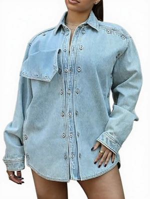 Applique Metal Buckle Loose Denim Jackets