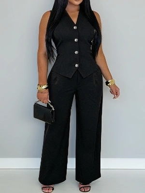 Solid Button Up Blazers Vest Pant Sets