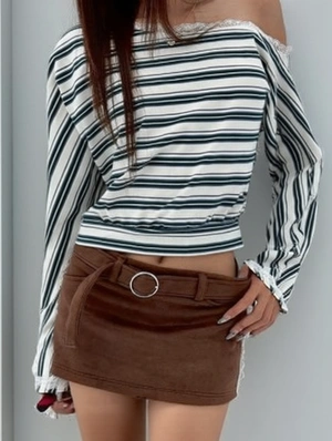 Patchwork Striped Smart Waist T-shirts