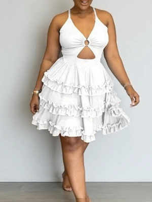 Hollow-out Patchwork European Sleeveless Dress