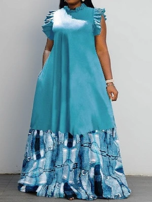Printed Ruffle Shift Sleeveless Dress