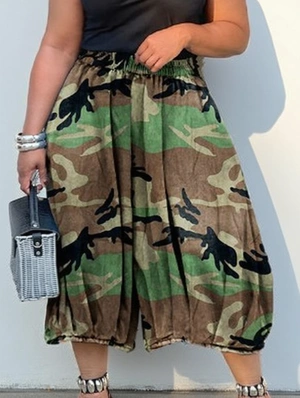 Leopard Camo Printed Loose Capri Pants