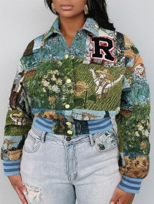 Striped Trim Cropped Bomber Jacket