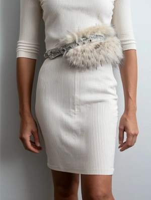 Rhinestone Eyelets Fake Fur Sparkly Belt