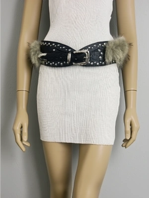 Zebra Solid Fake Fur Rivet Decor PU Belt