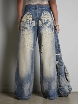 Wing Gradient Washed Denim Wide Leg Jeans