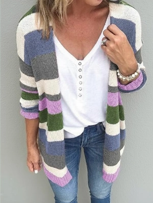 Patchwork Striped Leisure Cardigan  Coat