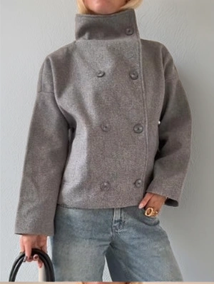 Plain Color Tweed Double-breasted Coats