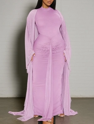Ribbons Backless Maxi Dress Shawl Sets
