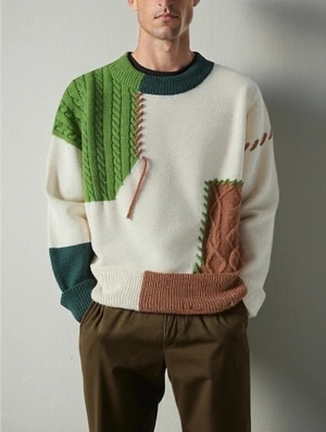 Contrast Color Knitting Pullover Sweater