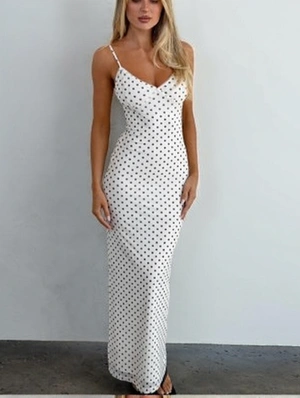 Polka Dots Pullover Spaghetti Straps  Sleeveless Maxi Dress