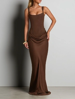 Square Neck Ruched Sleeveless Maxi Dress