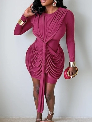 Ruched Long Sleeve Ribbons Mini Dress