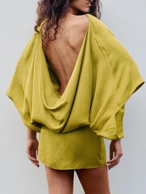 Deep V Neck Draped Backless Mini Dress