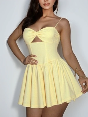 Hollow-out Solid Color European Sleeveless Dress
