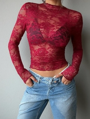 Geometric Pattern Sheer Long Sleeve T-shirts