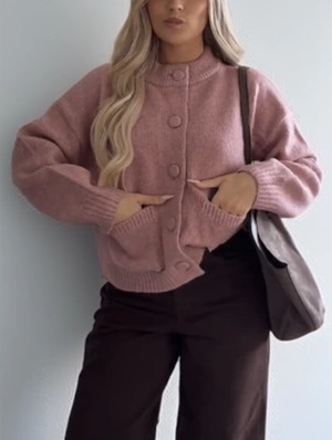 Plain Color Knitting Button Up Cardigan