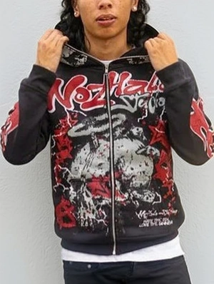 Abstract Printed Loose Zipper Hoodies