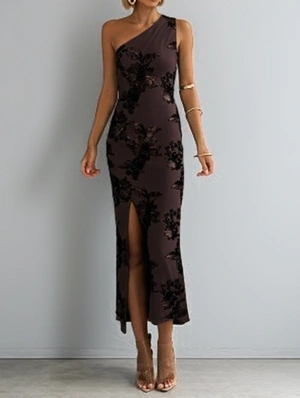 Floral Bodycon Inclined Shoulder Sleeveless Dress