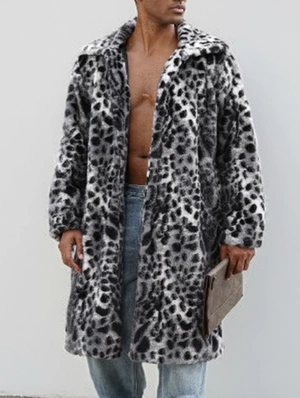 Leopard Button Up Lapel Fur Long Coats
