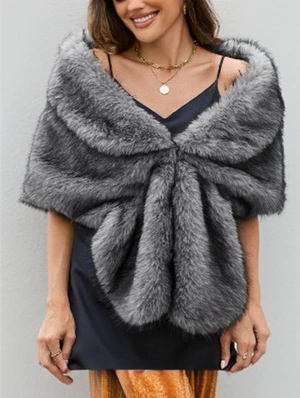 Solid Colorblock Fur Draped Shawl Cape