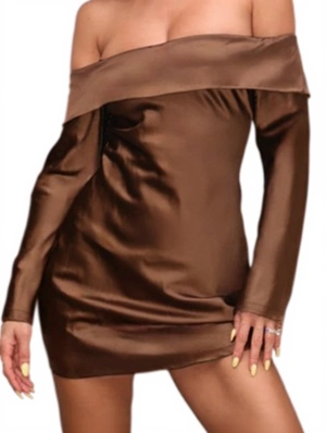 Pure Color Patchstraight Across Long Sleeve Mini Dress