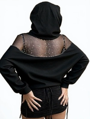 Loose Gauze Sheer Zipper Patch Hoodies