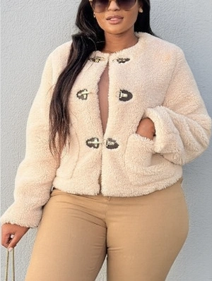 Metal Buckle Long Sleeve Plush Coats