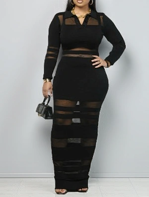Perspective Striped Polo Fitted Maxi Dress