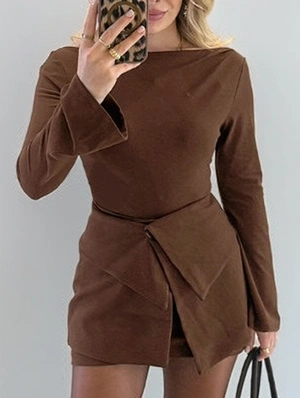 Plain Color Mini Dress Foldover Skirt Sets