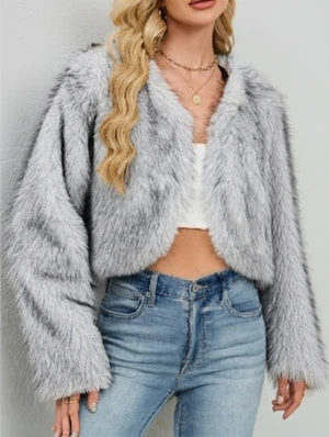 Colorblock V Neck Bare Waist Fur Coats