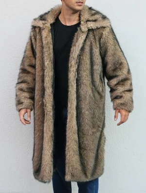 Colorblock Loose Fur Lapel Long Coats