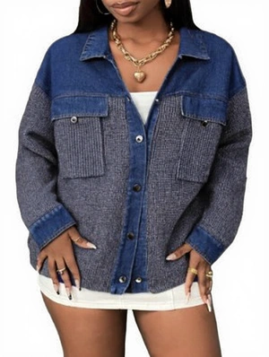 Knitting Denim Patchwork Loose Cardigan