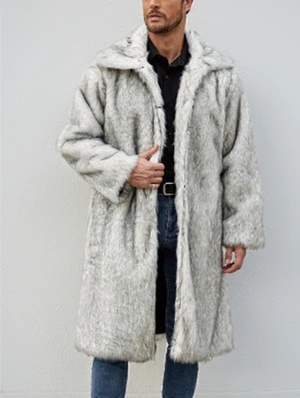 Contrast Color Fluff Slant Pocket Long Coats