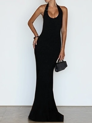 Halter Backless Lace-Up Sleeveless Dress