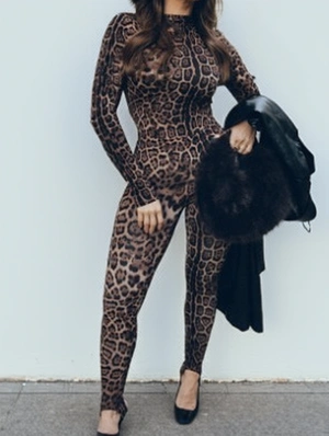 Leopard Mock Neck Bodycon Pant 3 Piece Sets