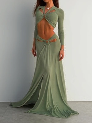 Metal Ring Decor Cropped Split Hem Skirt Sets
