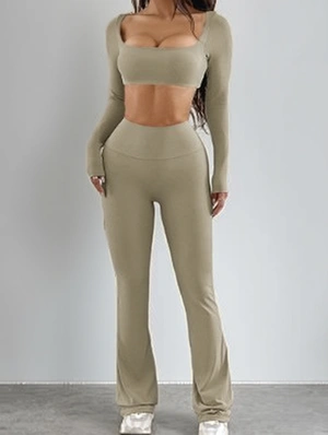 Patchwork Pure Color Square Neck Pant Sets