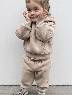 Girl Plain Fleece Hooded Sweatpants Sets