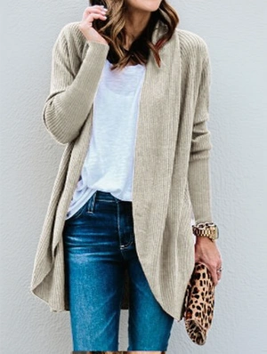 Patchwork Solid Color Long Sleeve Cardigan  Coat