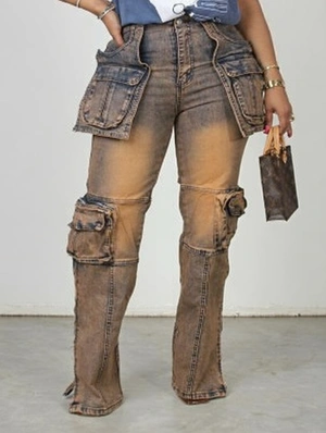 Distressed Multi Pocket Cargo Denim Jeans