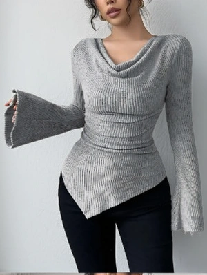 Rib Irregular Off Shoulder Bodycon Tops