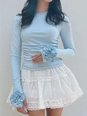Flower Decor Bodycon Long Sleeve Tops