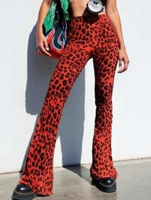 Colorblock Leopard Skinny Flared Pants