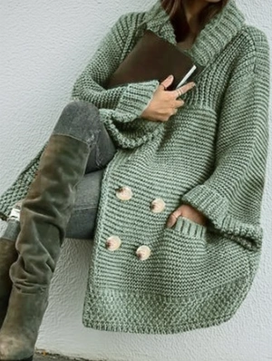 Plain Knitting Lapel Button Up Cardigan