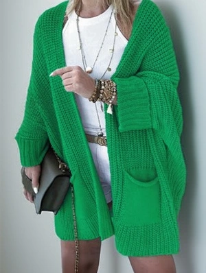 Plain Color Loose Knitted Pocket Cardigan