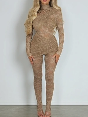 Lace Sheer Backless Tie-wrap Jumpsuits